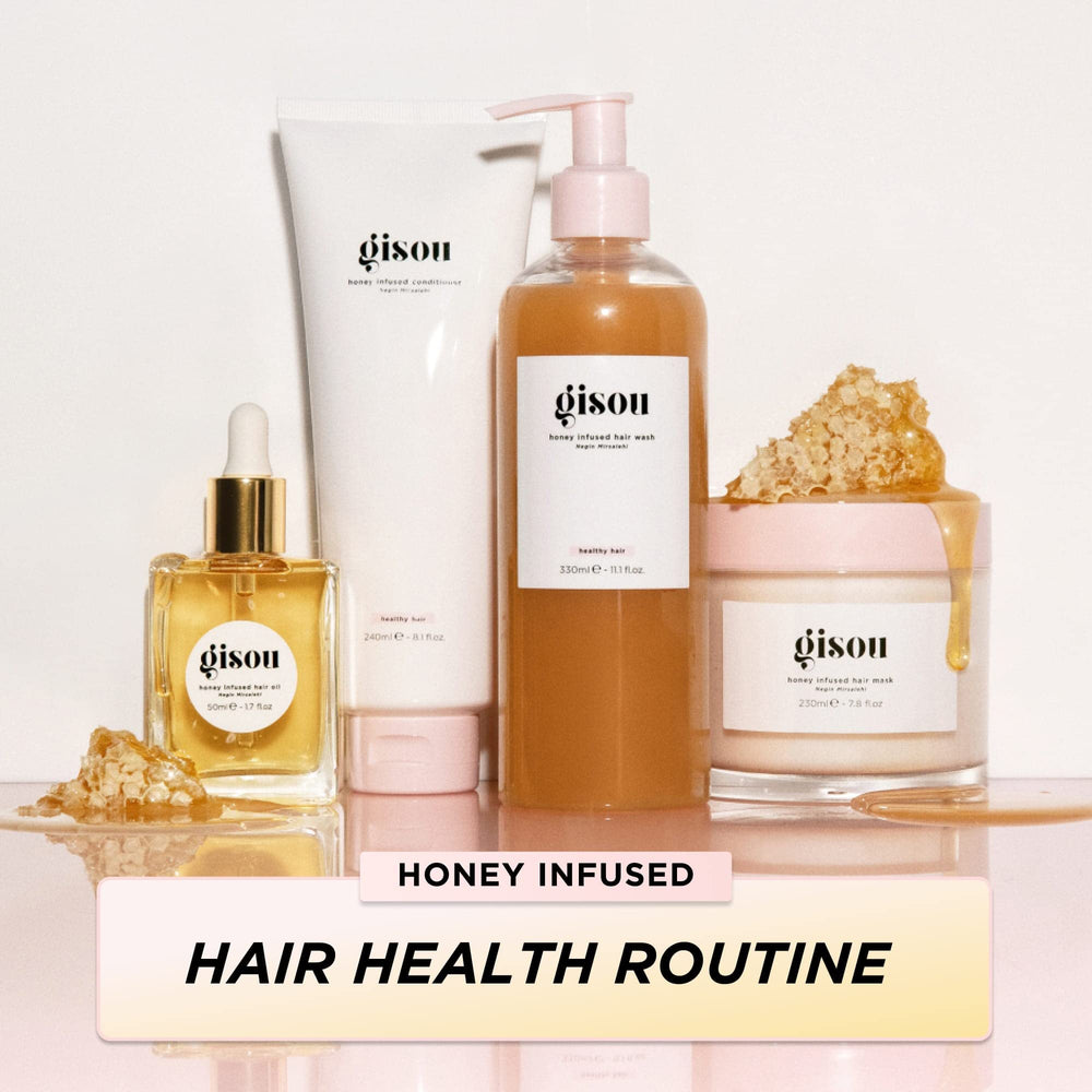 Front view of Gisou Honey Infused Hair Mask travel-size package