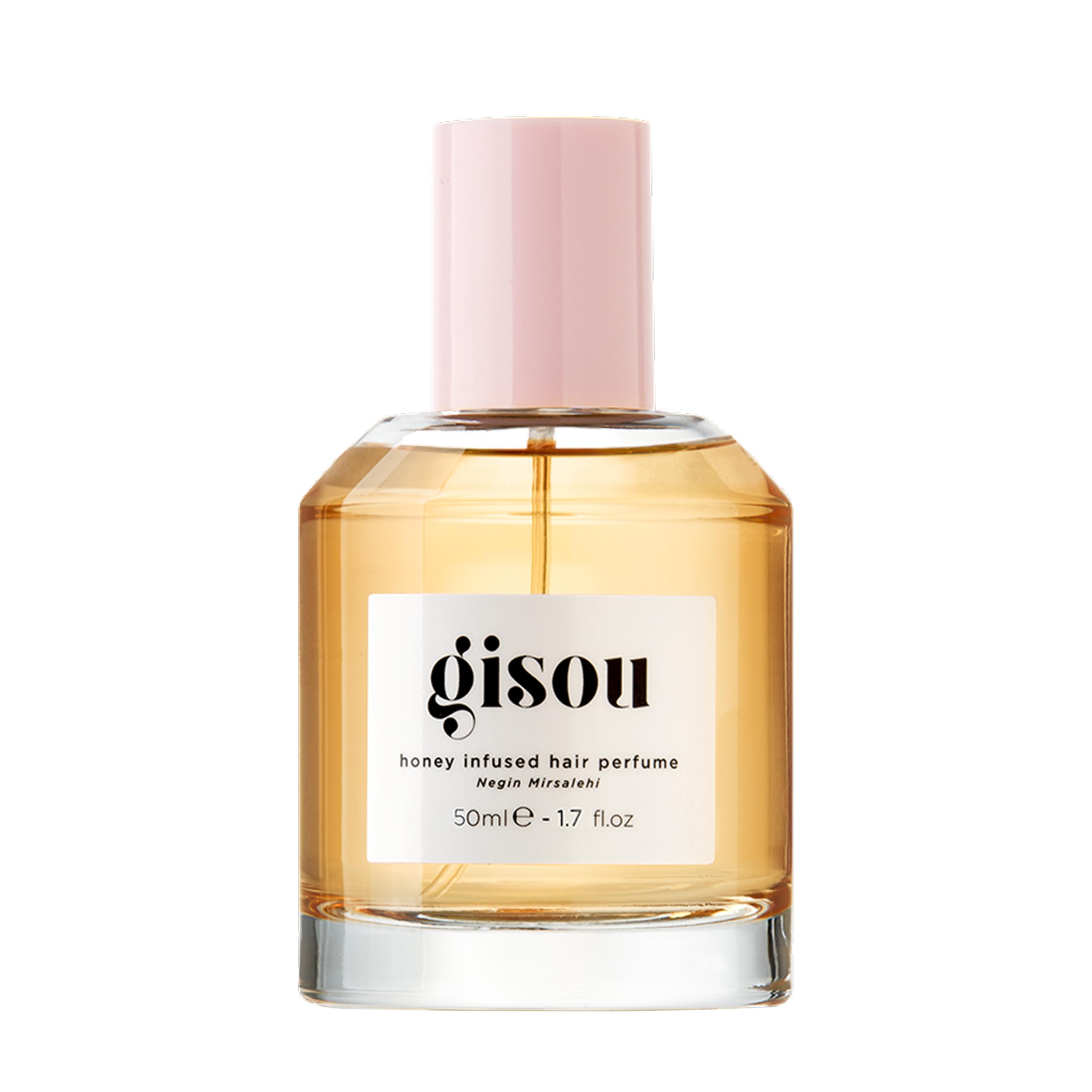 Gisou Honey Infused Hair Perfume bottle showing hydrating shine benefits