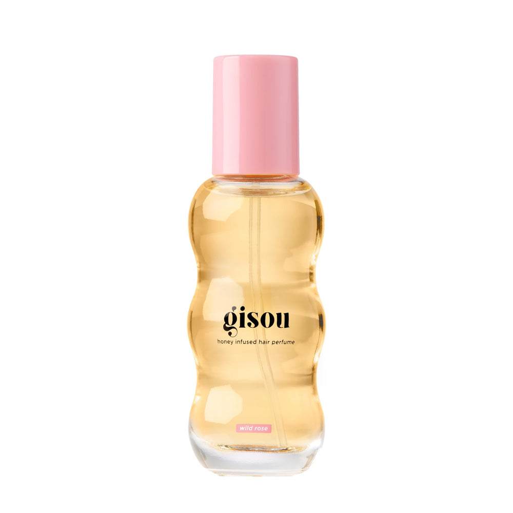 Gisou Honey Infused Hair Perfume Mini bottle shows nourishing hydration and shine.