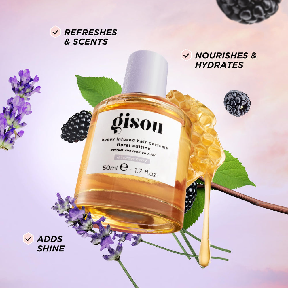 Gisou Honey Infused Hair Perfume mist spray in action provides quick refresh.