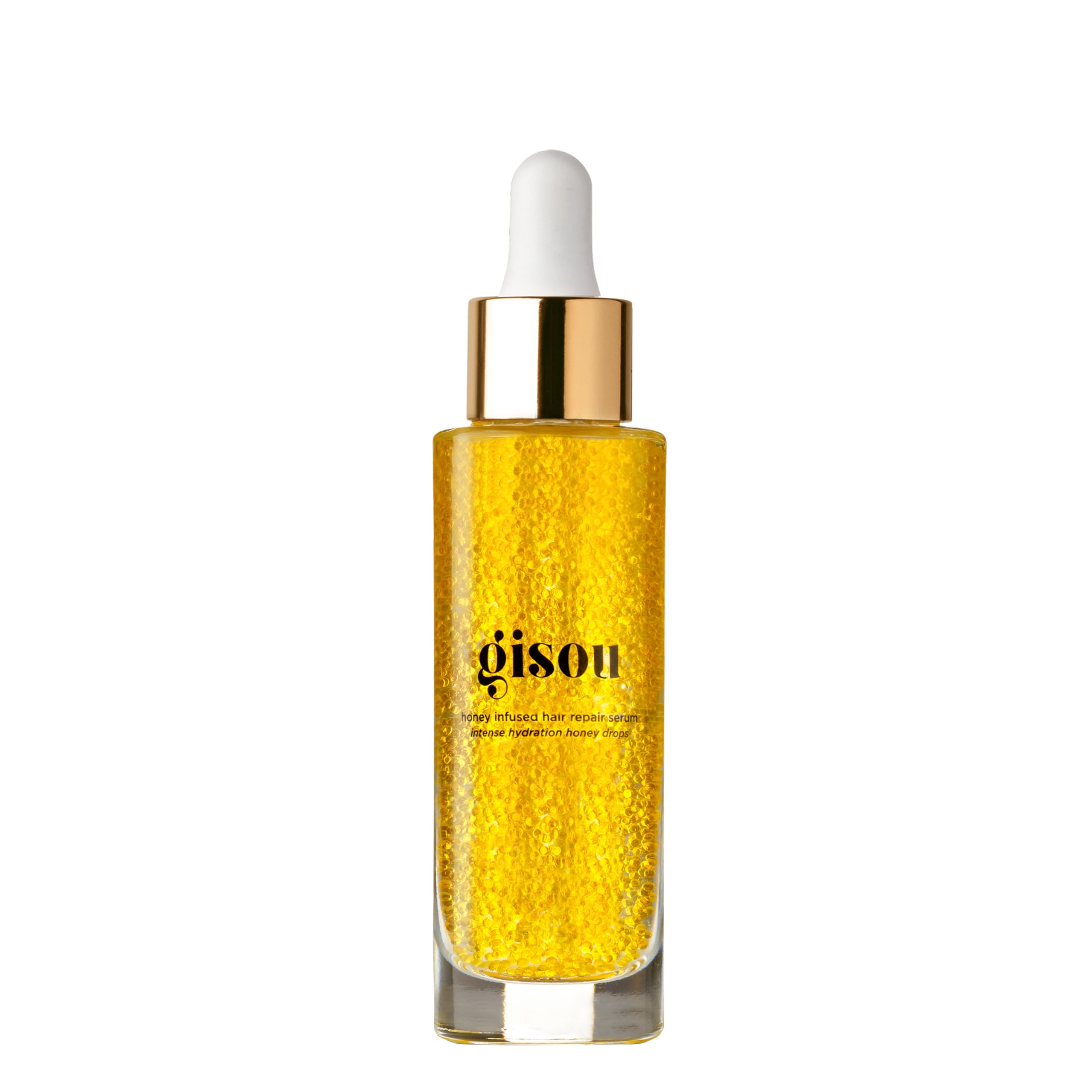 Gisou Honey Infused Hair Repair Serum packaging pump for precise application and no mess.