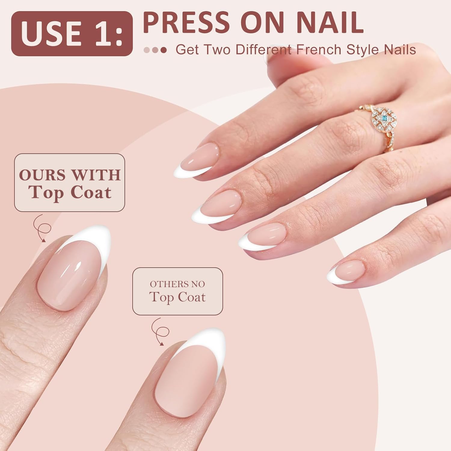 GJNL 2-in-1 short almond nails close-up showing flexible fit.