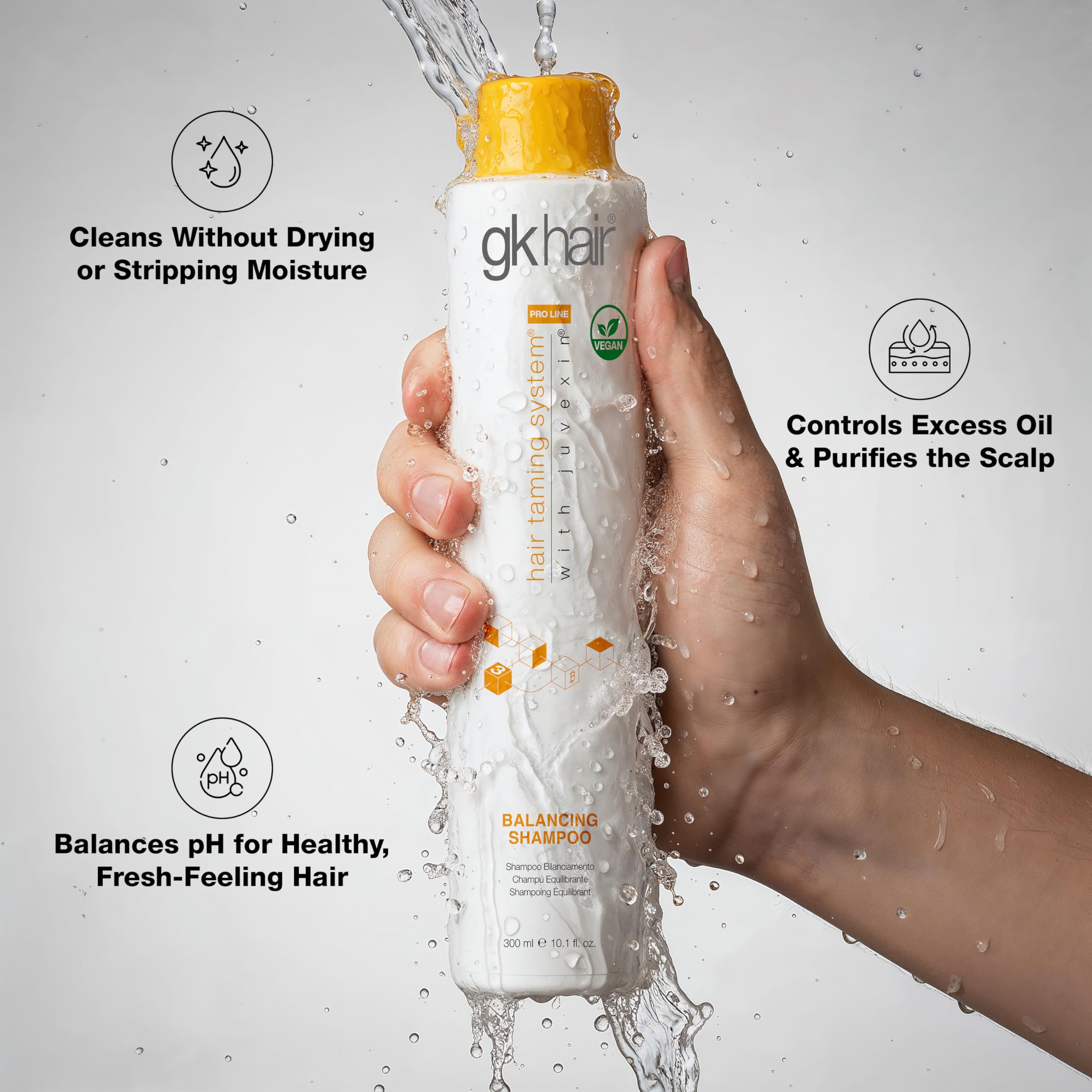 GK Hair Balancing Shampoo leaves hair smooth and shiny after use.