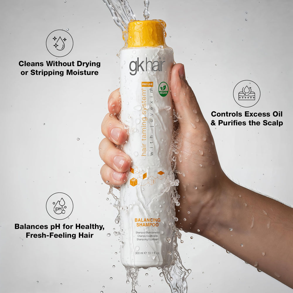 GK Hair Balancing Shampoo leaves hair smooth and shiny after use.
