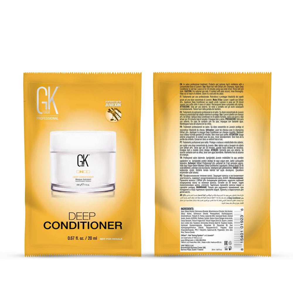 GK Hair Deep Conditioner shows jojoba seed oils and keratin in a creamy, hydrating blend