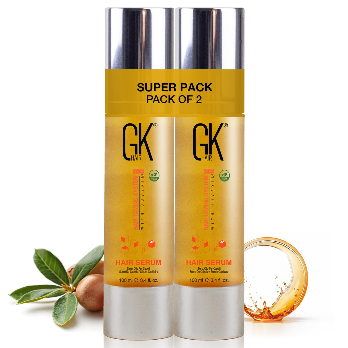 GK HAIR oil bottle pour demonstrates easy frizz-control application