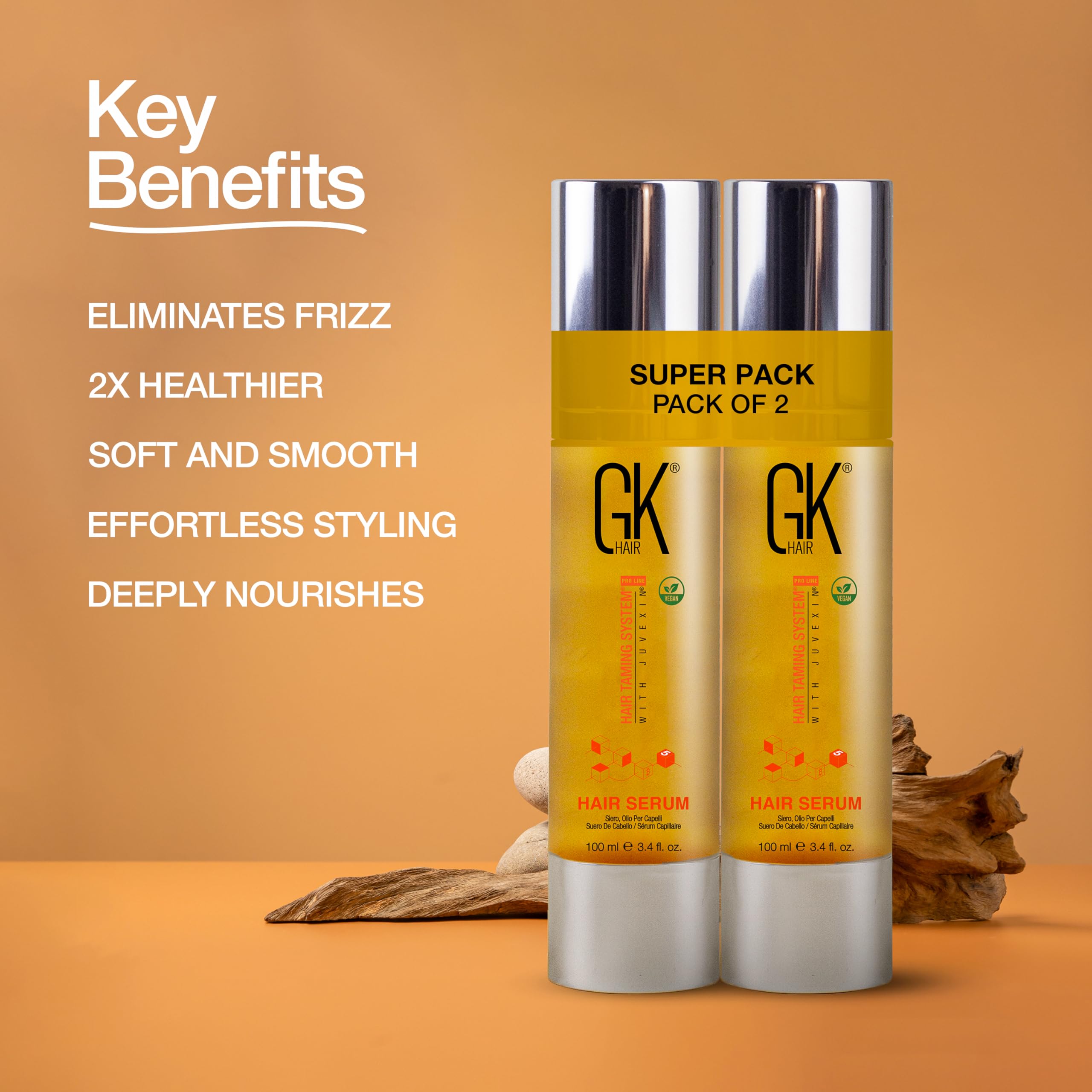 GK HAIR frizz-control close-up emphasizes hydration and protective layer