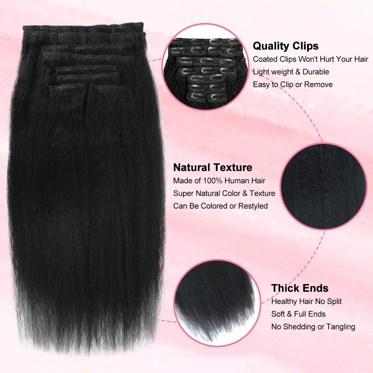 GKGW double-weft clip-ins minimize shedding and maintain thickness.