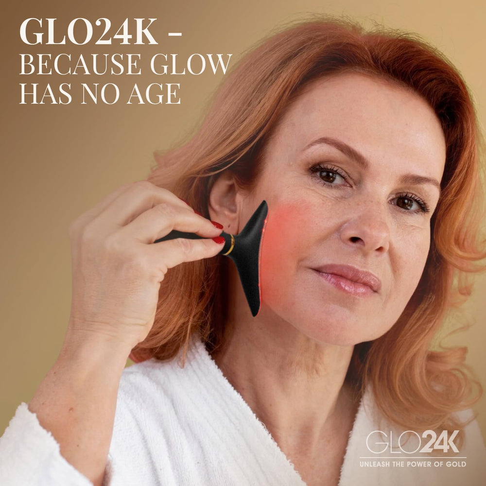 GLO24K neck and face red-light therapy for soothing routines.