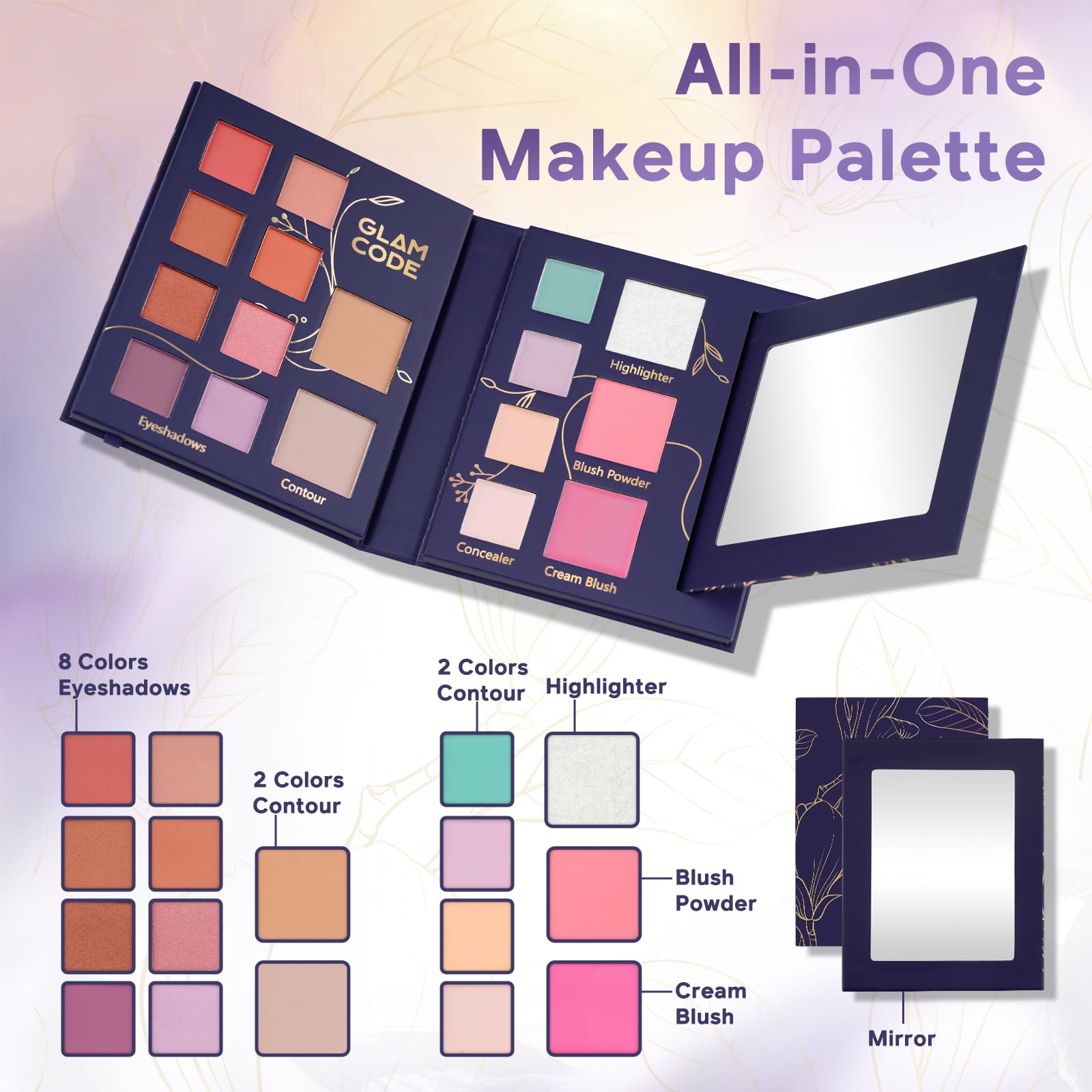 Glam Code contour and concealer swatches show buildable coverage and precision.