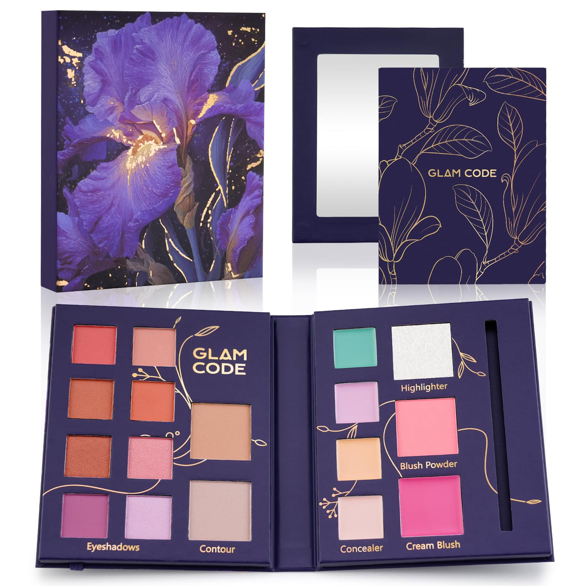 Glam Code makeup palette open layout for quick, at-a-glance selection.
