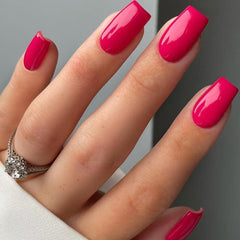 GLAMERMAID hot pink press-on nails closeup with glossy jelly finish for a bold look.