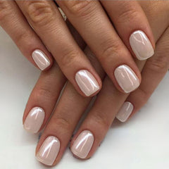 Glamermaid Pure White Pearl Chrome extra short nails for salon-like shine at home