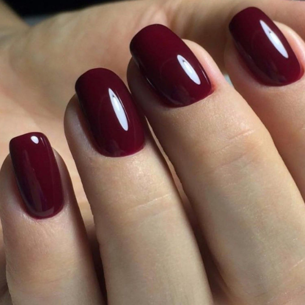 GLAMERMAID winter jelly gel nails showing deep burgundy shine for at-home use.