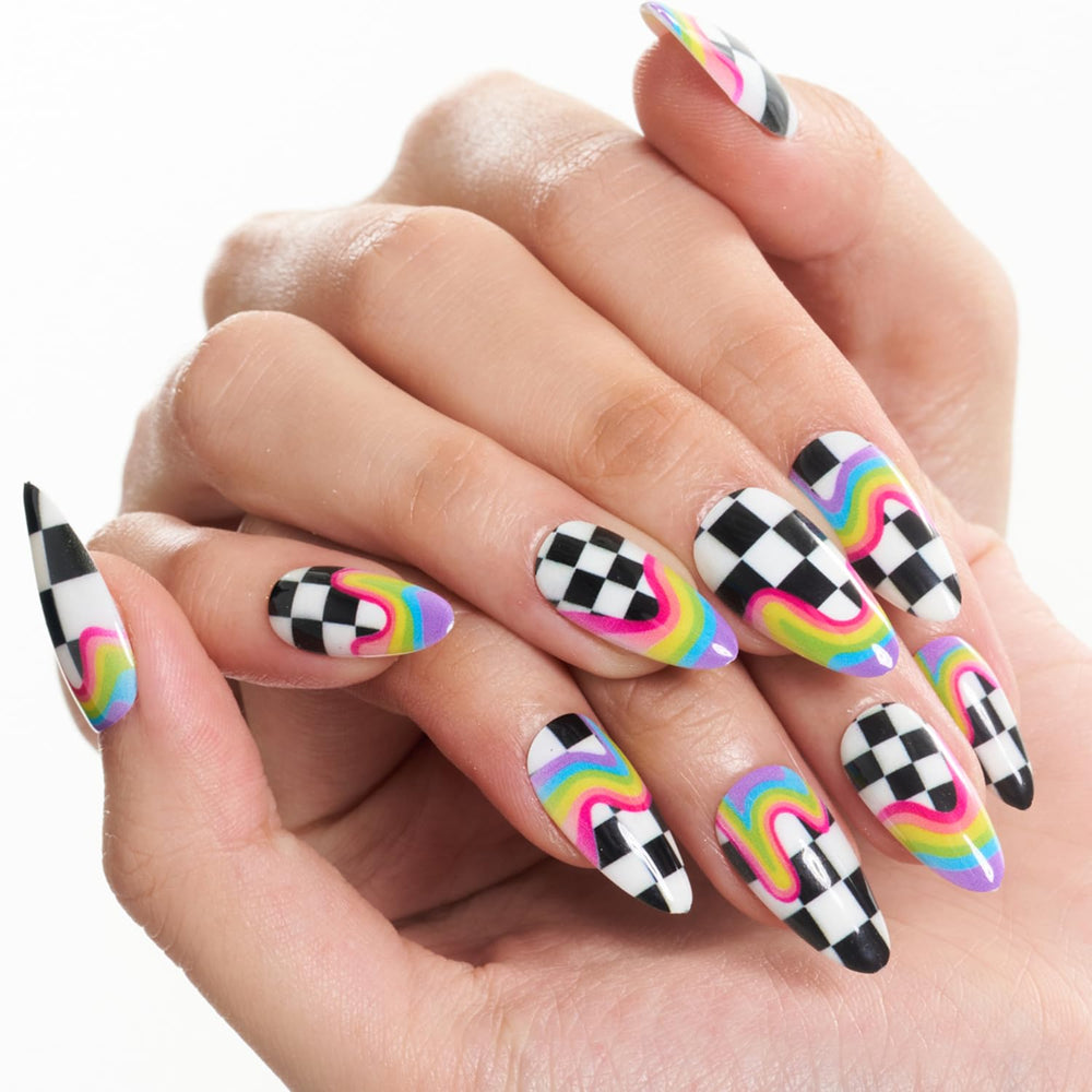Glamermaid Y2K Rainbow Crush nails with gel-glue for secure wear and retro vibes