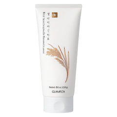 Glamfox Rice Niacinamide Foam Cleanser bottle close-up highlighting hydrating cleansing