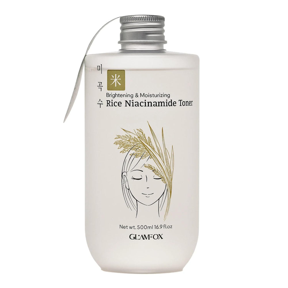 Glamfox Rice Niacinamide Toner bottle front for brightening hydration