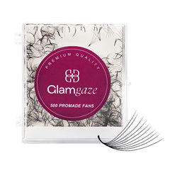 Glamgaze 500 Premade Fans packaging shows quantity and premium presentation for lash techs