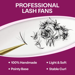 Glamgaze wispy promade fans speed up eyelash extensions for faster service.