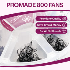 GlamGaze premium 5D-16D premade fans with C/CC/D curl for strong base bond.