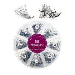 GlamGaze premade fans 8-15mm array for fast volume lash sets.
