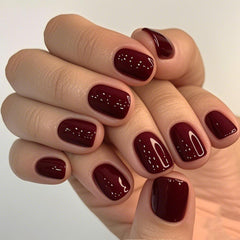 GLAMERMAID burgundy red press-on nails swatch with glossy gel finish