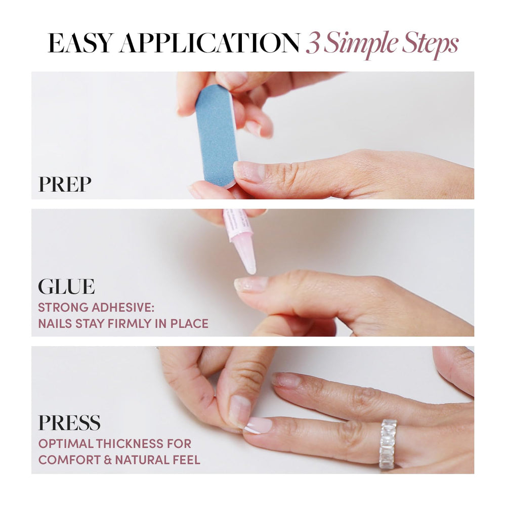 Glamnetic Azure Blue nails are gentle on hands, removable with a warm soak.