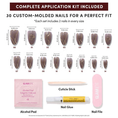 Glamnetic Golden Cup nails show semi-transparent brown tone with glossy finish.