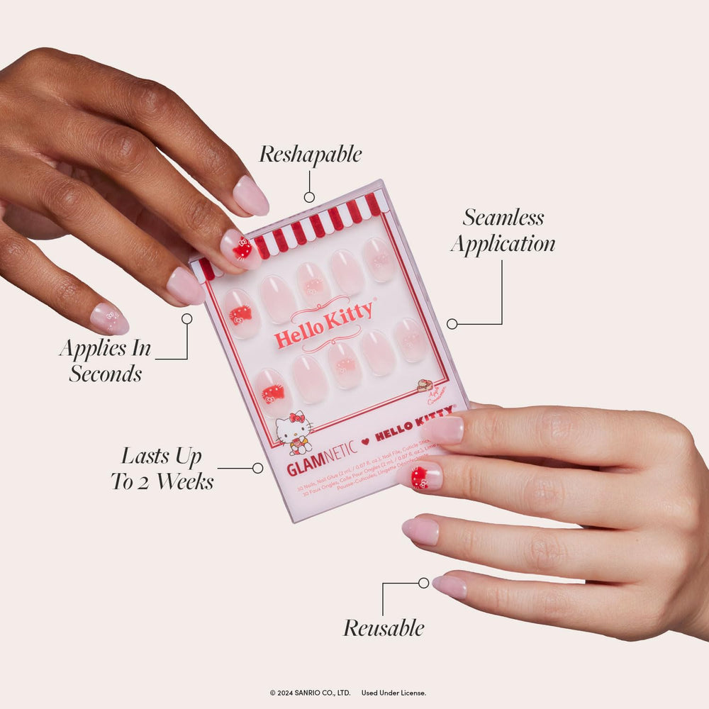 Glamnetic Hello Kitty short oval nails offering a comfortable, natural-fit appearance