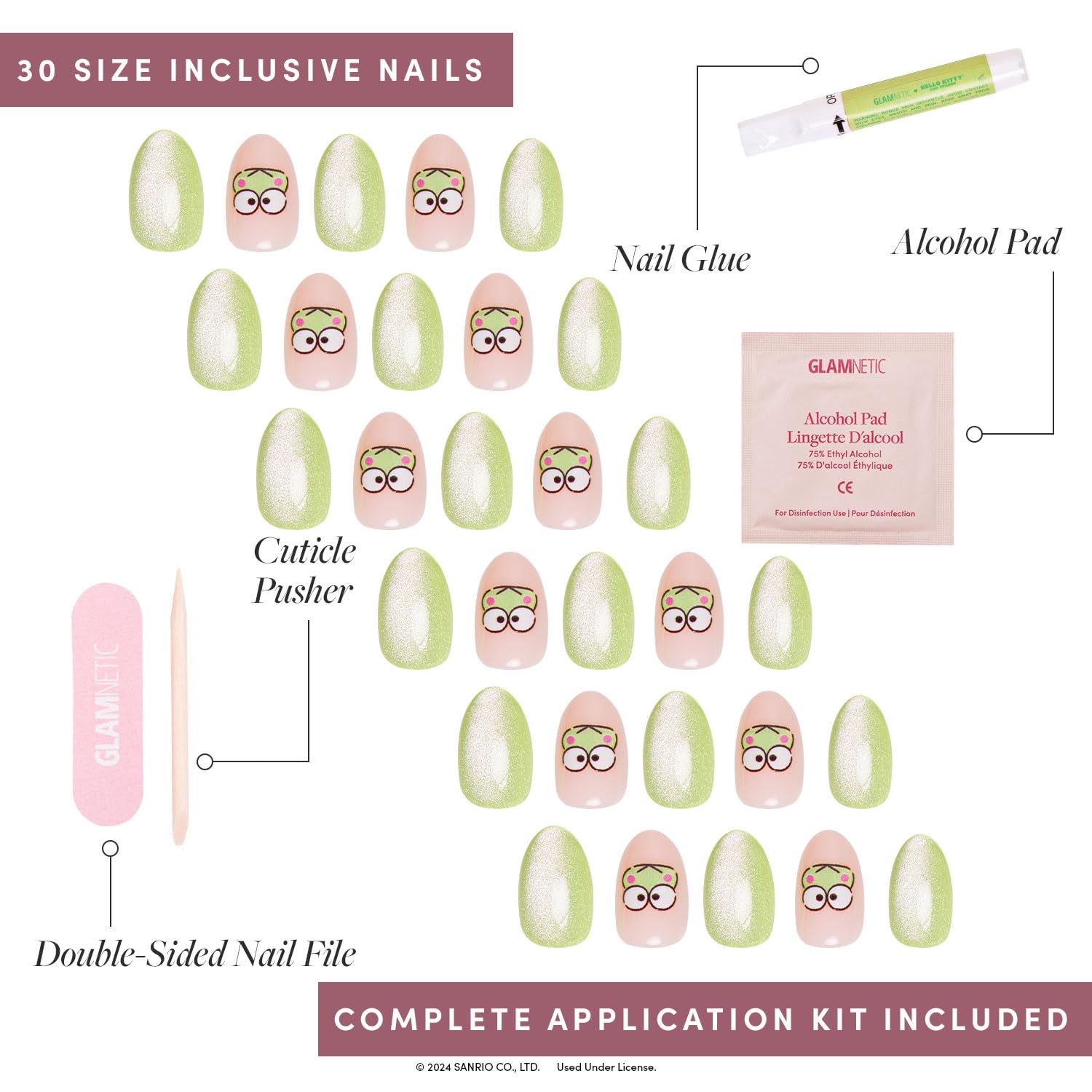Glamnetic Keroppi 15-size set with storage box for a custom fit.