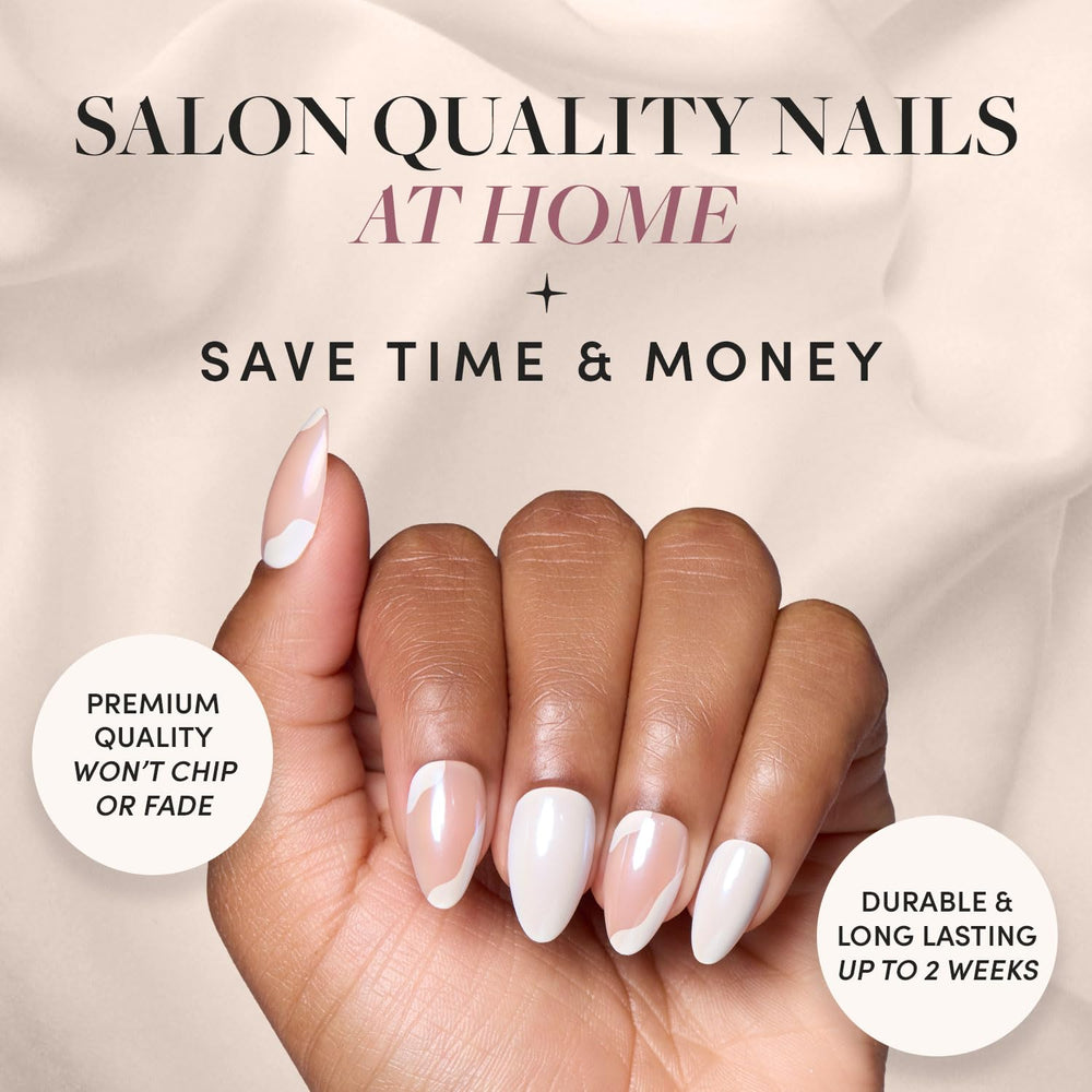 Glamnetic Lovey Dovey nails with abstract accents for versatile day-to-night style.