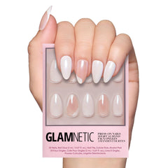Glamnetic Lovey Dovey nails in glossy semi-transparent finish for a chic Valentine’s look.