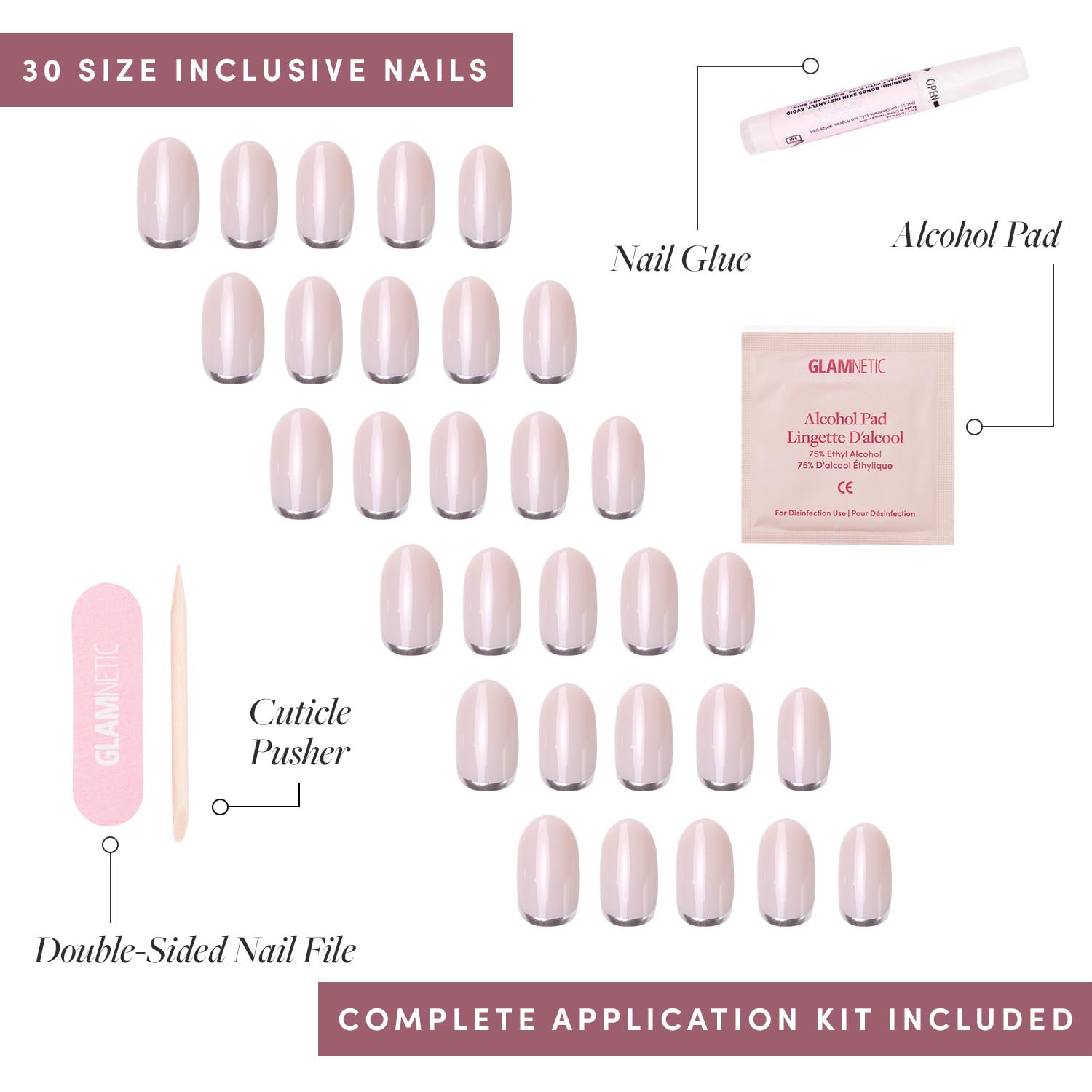 Glamnetic natural base short-round nails offer versatile, everyday elegance.
