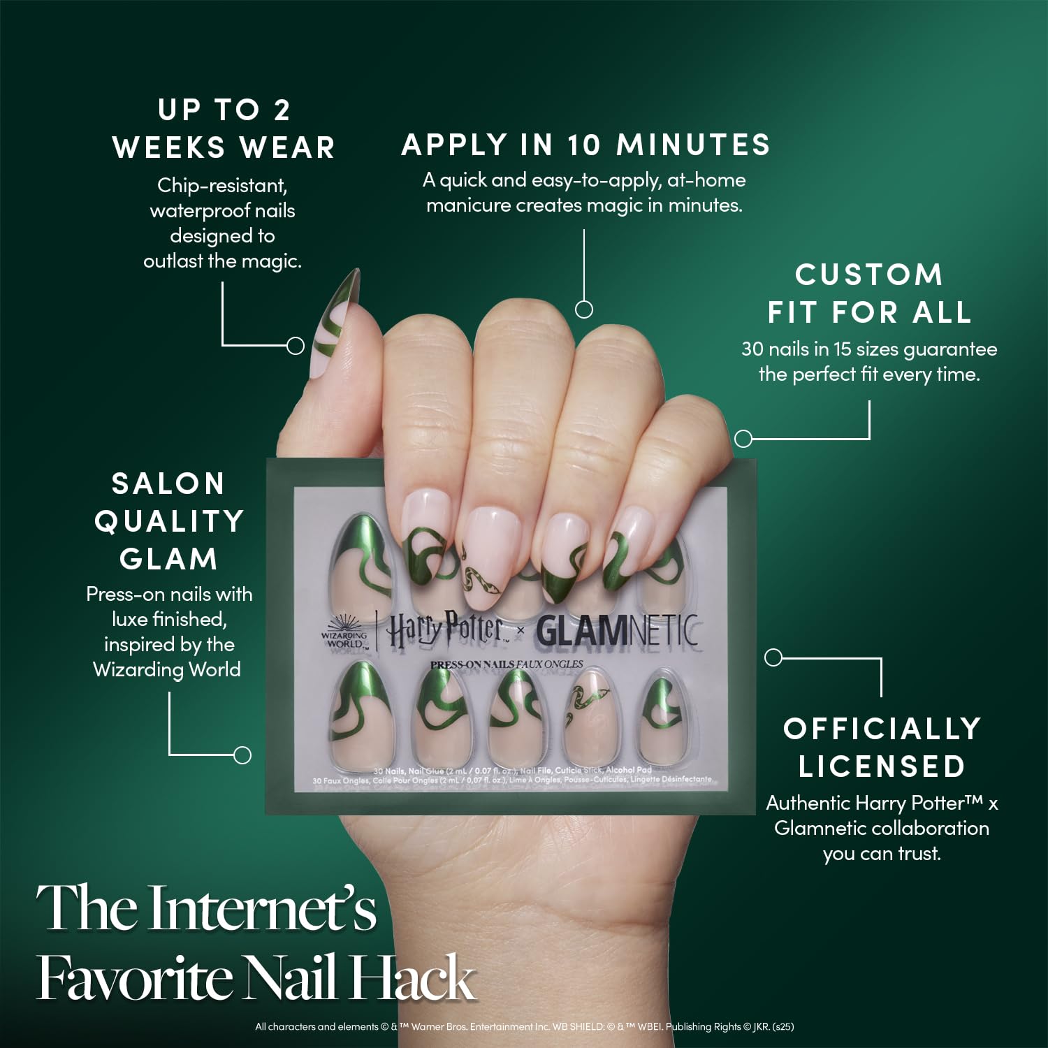 Semi-transparent green Parseltongue nails with French tip design