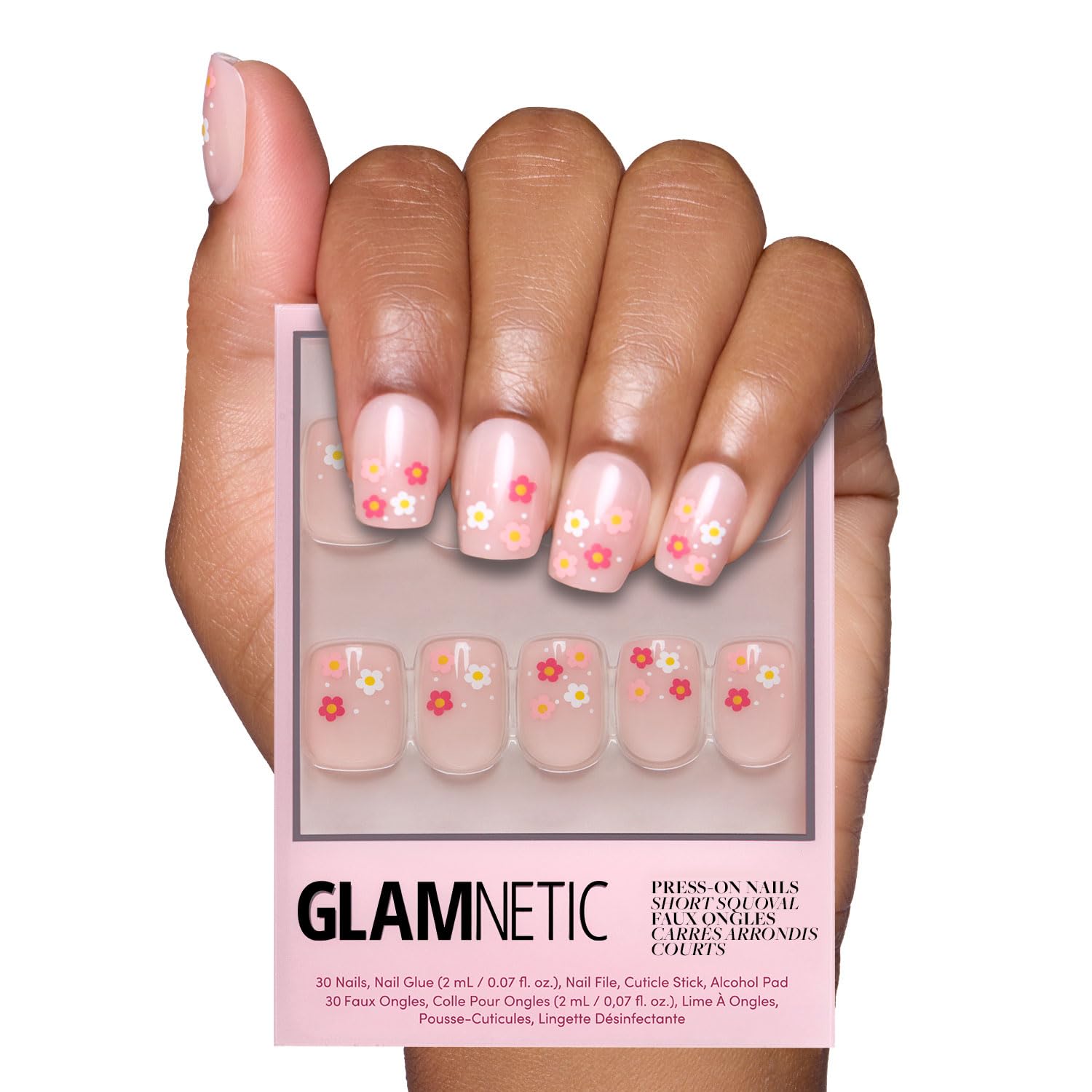 Glamnetic Pretty Bloom nails close-up with glossy finish for a salon-like look
