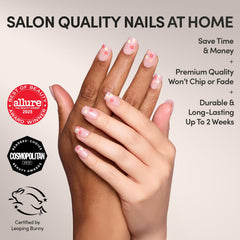 Glamnetic Pretty Bloom semi-transparent nails with floral accents for subtle elegance