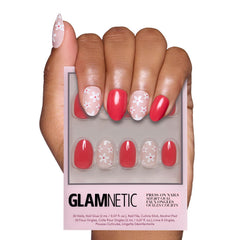 Glamnetic Red Blossom nails with glossy base for a bold spring-ready look and long-lasting wear.