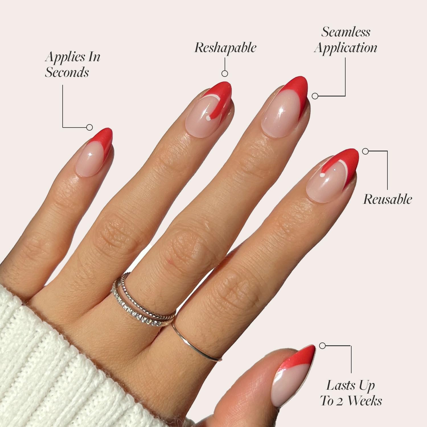Glamnetic red French tip semi-transparent nails with glossy finish