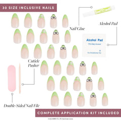 Glamnetic short almond nails shown with easy removal features.