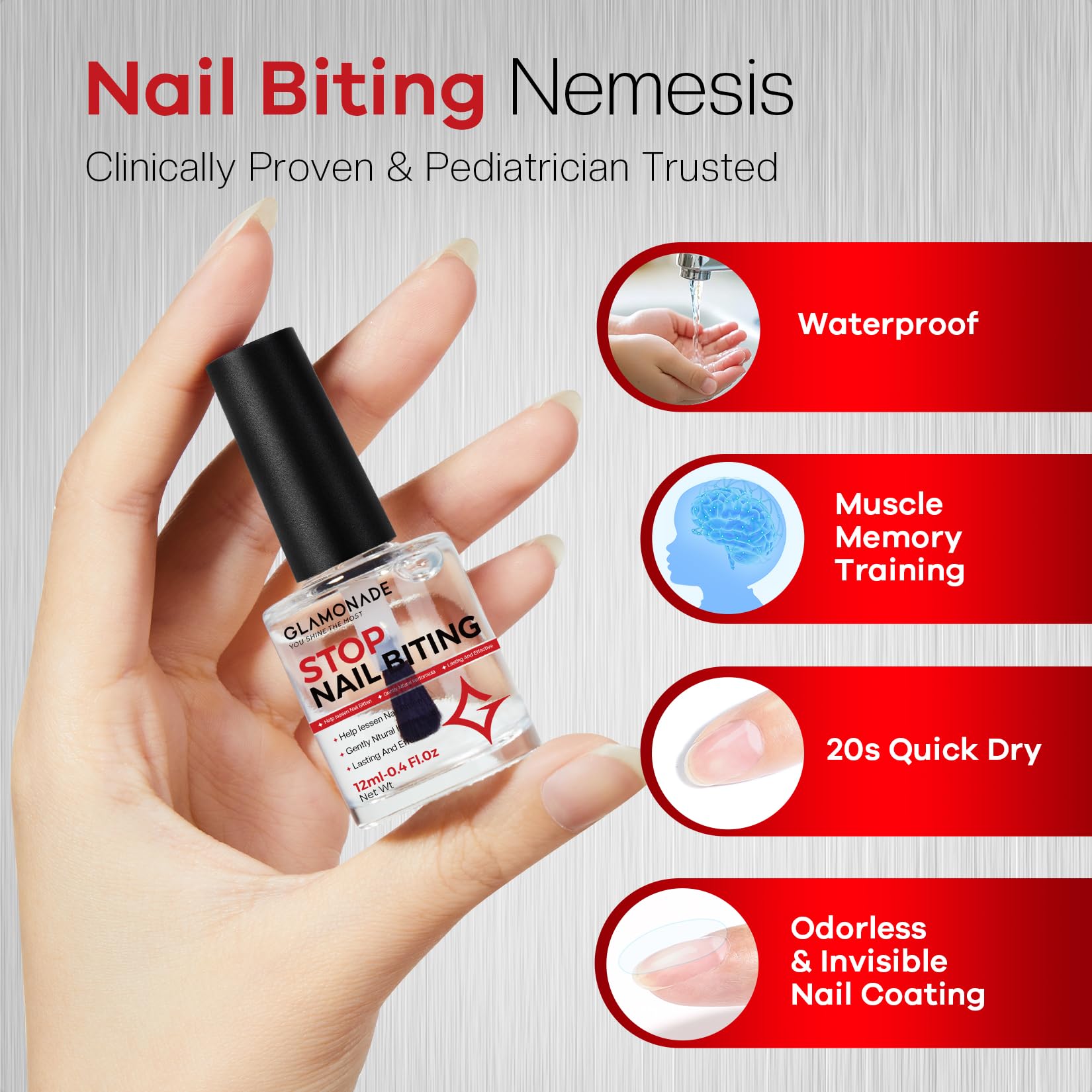 Glamonade 12ml bottle is compact for home, school, and travel.
