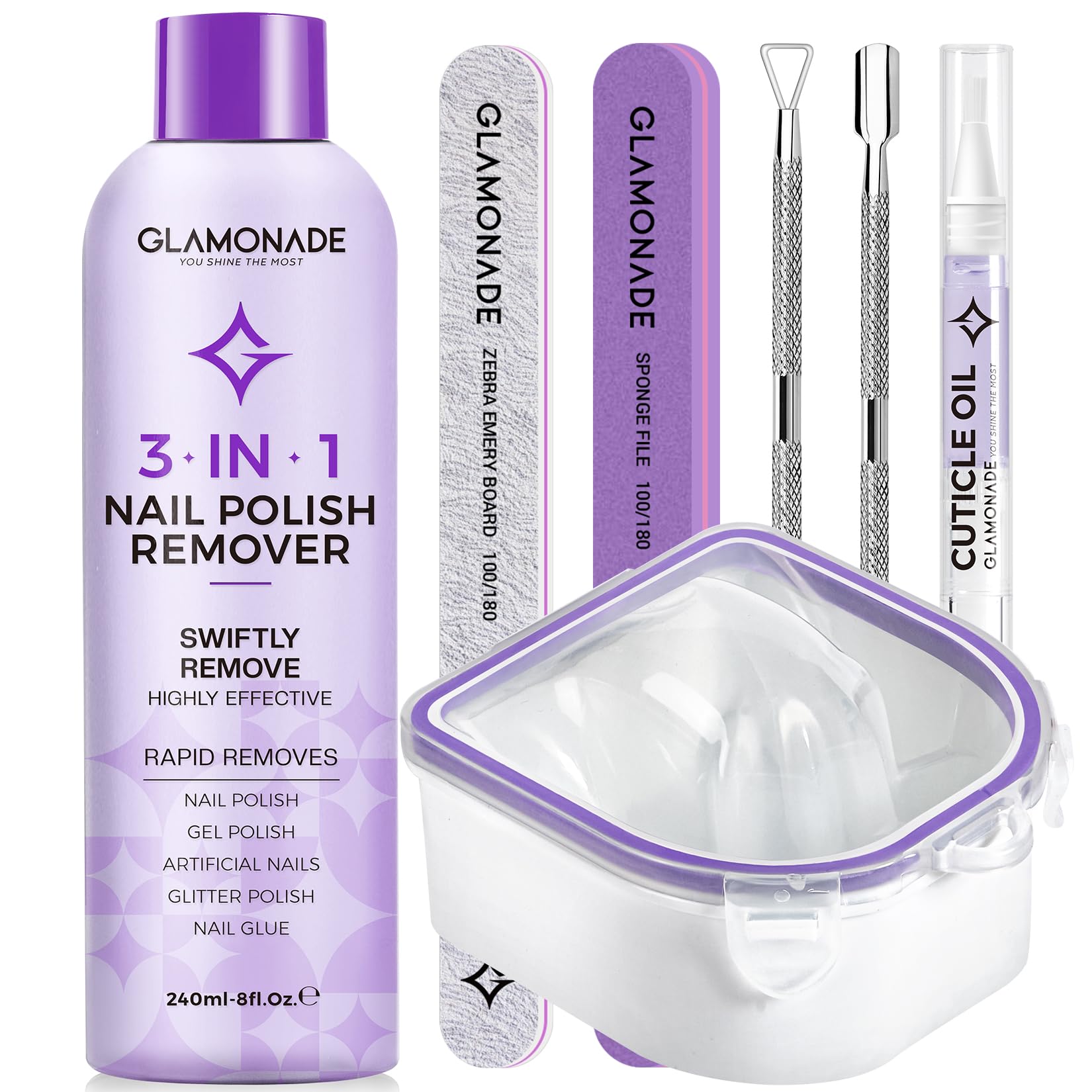 Glamonade acetone remover kit bottle for fast gel polish removal.