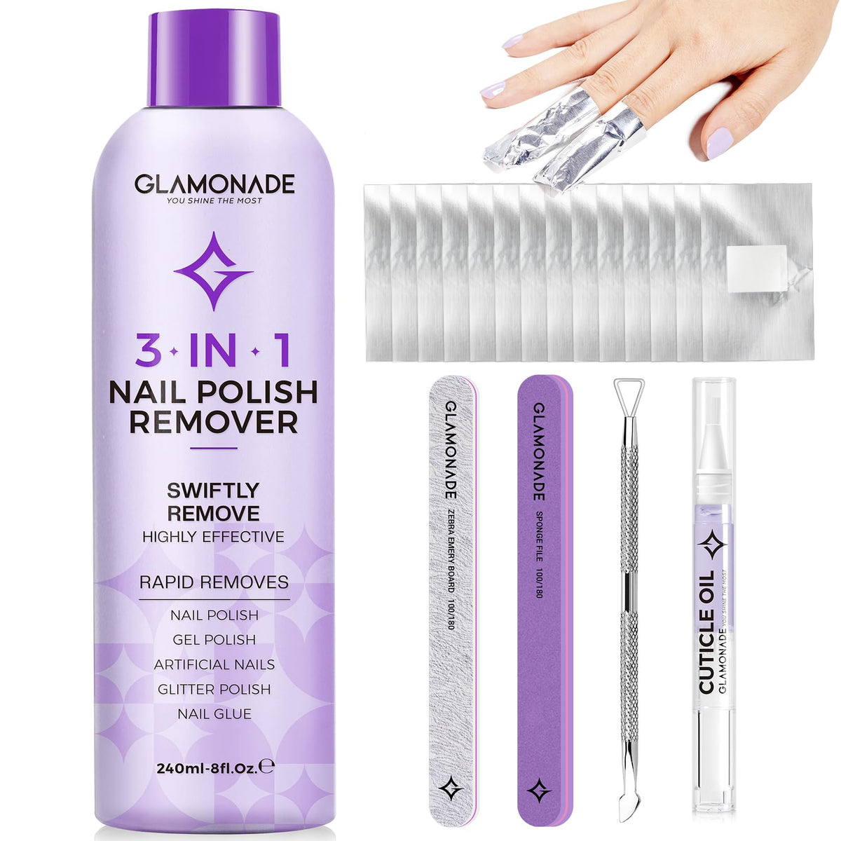 Glamonade acetone remover kit for efficient gel polish removal
