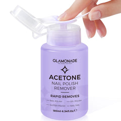 Glamonade acetone remover with one-touch pump for precise, mess-free polish removal.