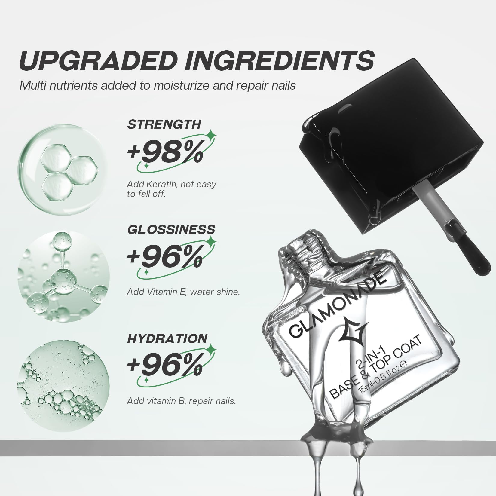Water-based clear formula droplets on brush