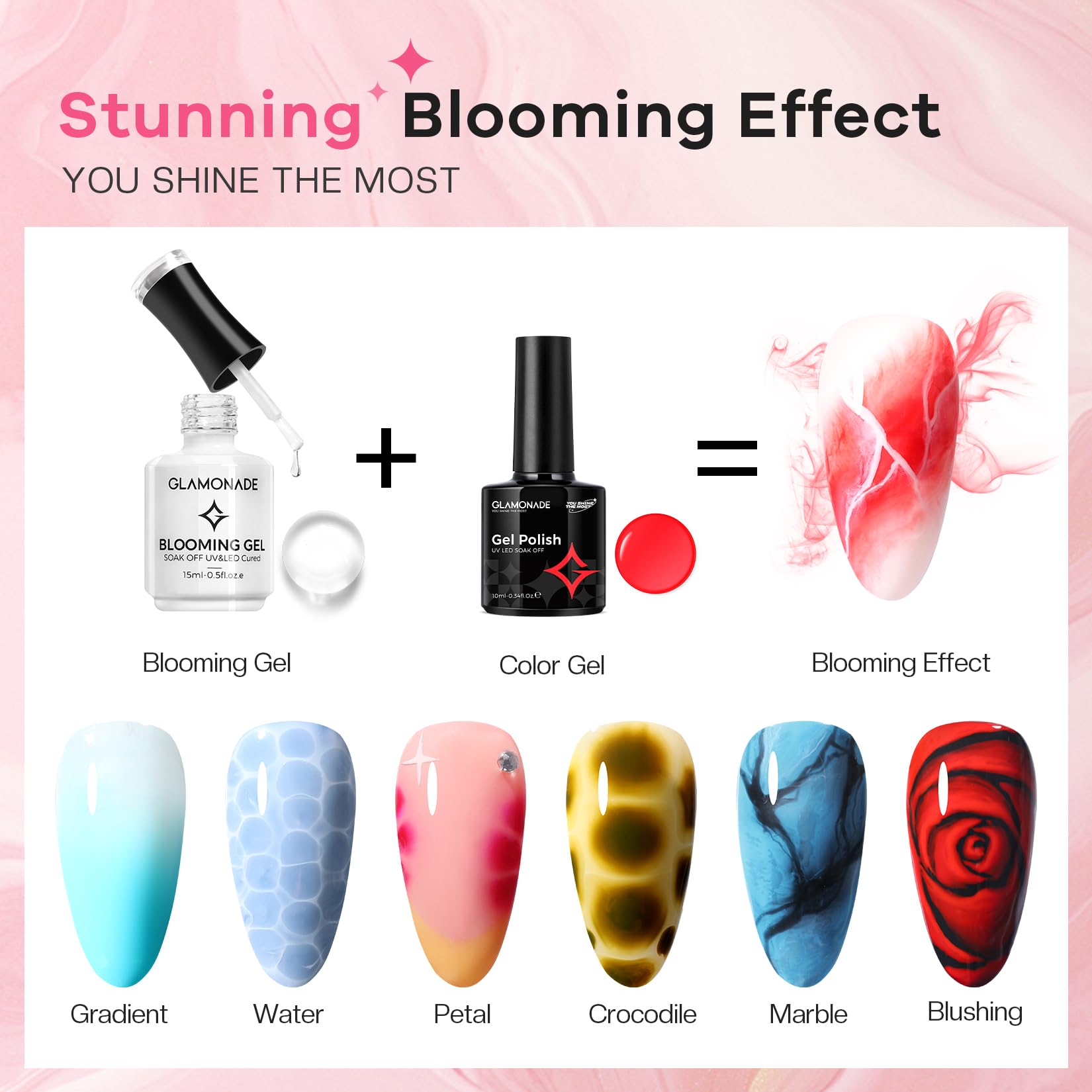 Glamonade Blooming Gel marble floral design with blooming color