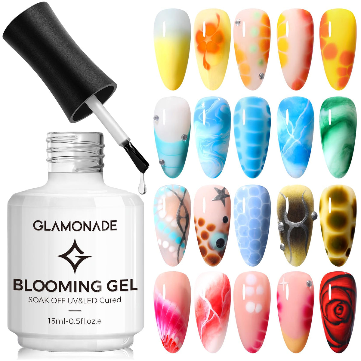 Glamonade Blooming Gel gradient art on nails showing seamless bloom