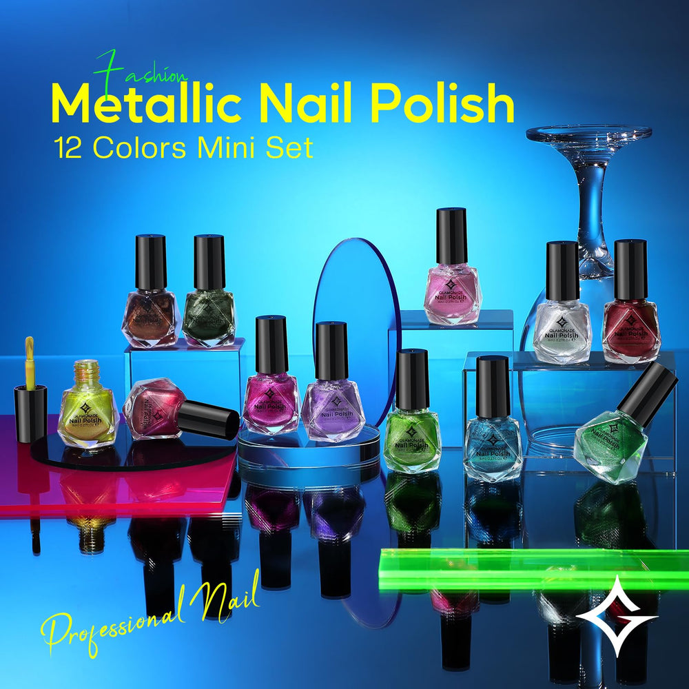 Glamonade chrome mirror nail polish bottle close-up highlighting reflective finish.