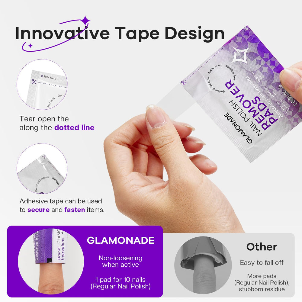 Large 9x9 cm pads cover all nails for complete polish removal.