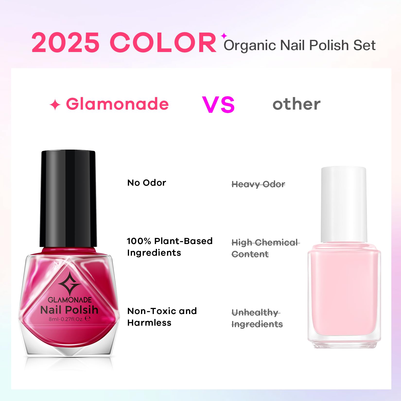 Glamonade long-lasting polish designed for easy removal without harsh solvents.