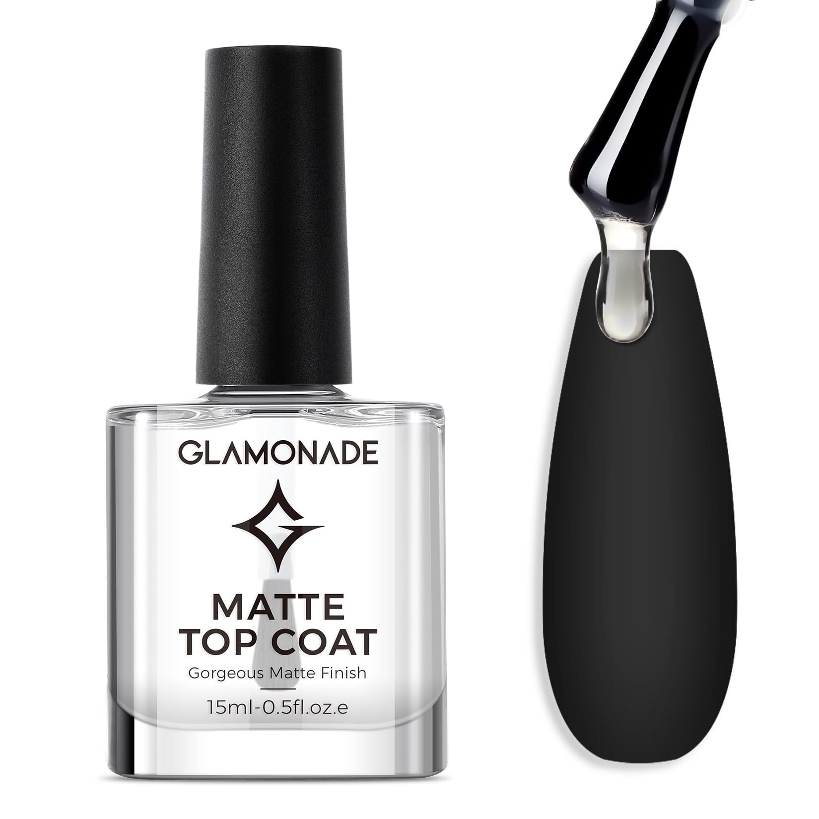 Glamonade Matte Top Coat bottle shows quick-dry clarity for easy application.